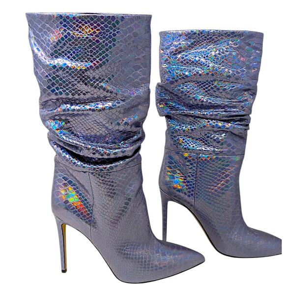 Paris Texas Slouch Boots | Iridescent Holographic Snakeskin | Size EU 40 US 10 - Picture 4 of 7